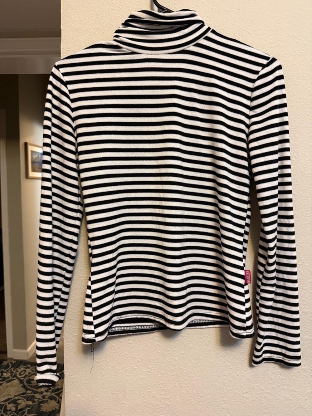 Black and White Striped Turtleneck Long Sleeve Top